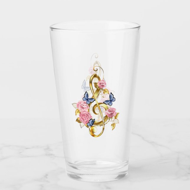 Kleber mit rosa Rosen Glas (Vorderseite)