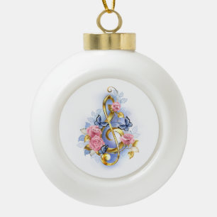 Kleber mit rosa Rosen Keramik Kugel-Ornament