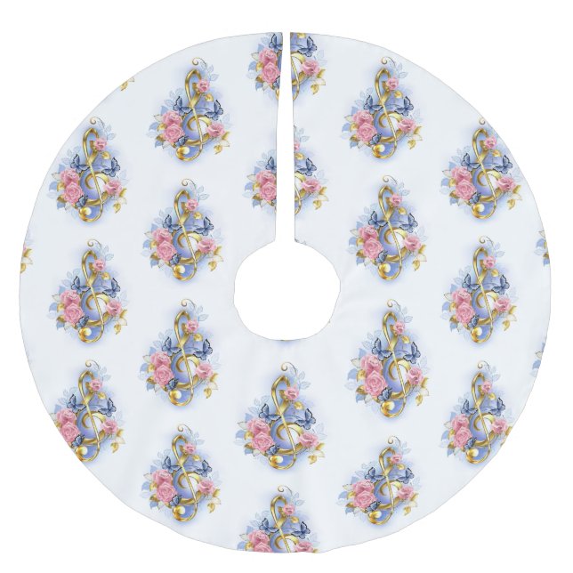 Kleber mit rosa Rosen Polyester Weihnachtsbaumdecke (Vorderseite)