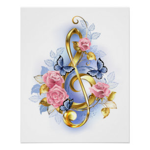 Kleber mit rosa Rosen Poster