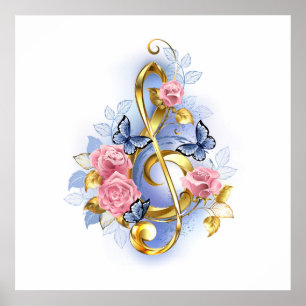 Kleber mit rosa Rosen Poster