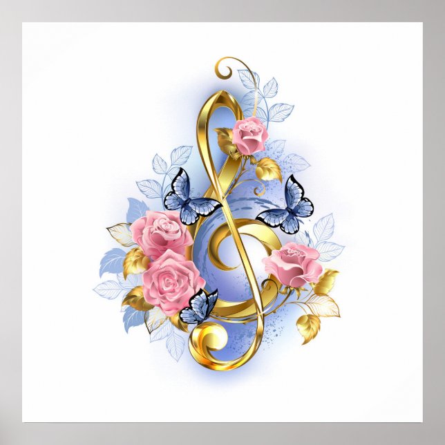 Kleber mit rosa Rosen Poster (Vorne)