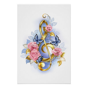 Kleber mit rosa Rosen Poster