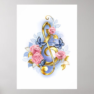 Kleber mit rosa Rosen Poster