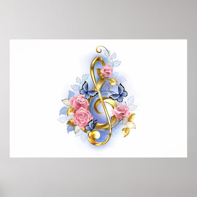 Kleber mit rosa Rosen Poster (Vorne)