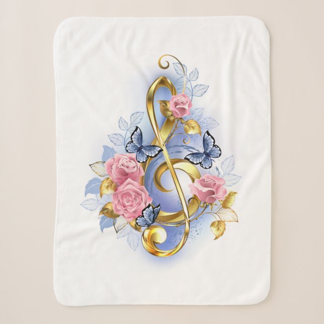 Kleber mit rosa Rosen Sherpadecke (Vorderseite)