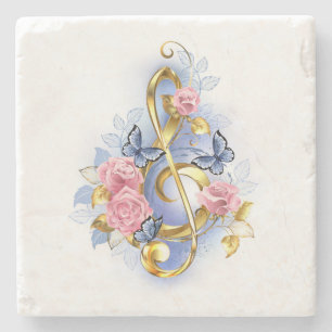 Kleber mit rosa Rosen Steinuntersetzer