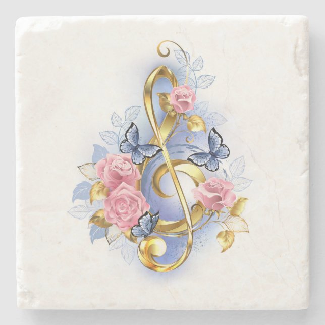 Kleber mit rosa Rosen Steinuntersetzer (Vorderseite)