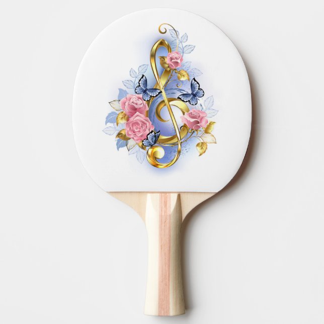 Kleber mit rosa Rosen Tischtennis Schläger (Vorderseite)
