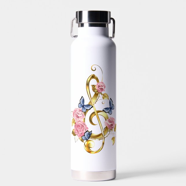 Kleber mit rosa Rosen Trinkflasche (Vorne)