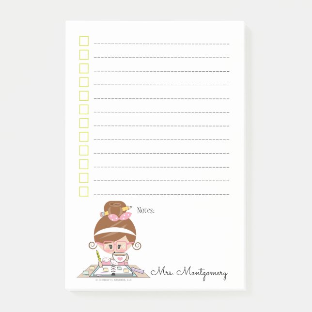 Klebriger Anmerkungs-Lektions-Plan-brünetter Post-it Klebezettel (Vorderseite)