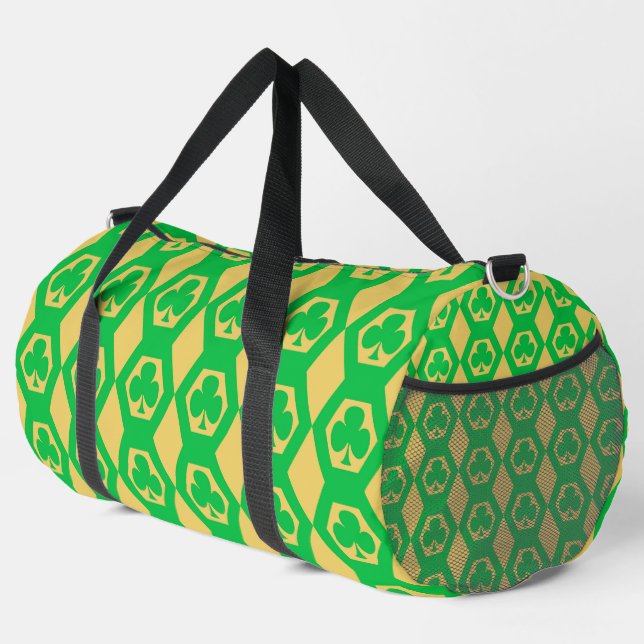 Klee Grün Gelb Sechseck Muster Groß Duffle Bag (Rechte Ecke)