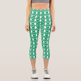 Klee Grün Weiß Sechseck Muster Capri Leggings