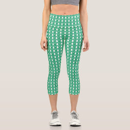Klee Grün Weiß Sechseckmuster Capri Leggings