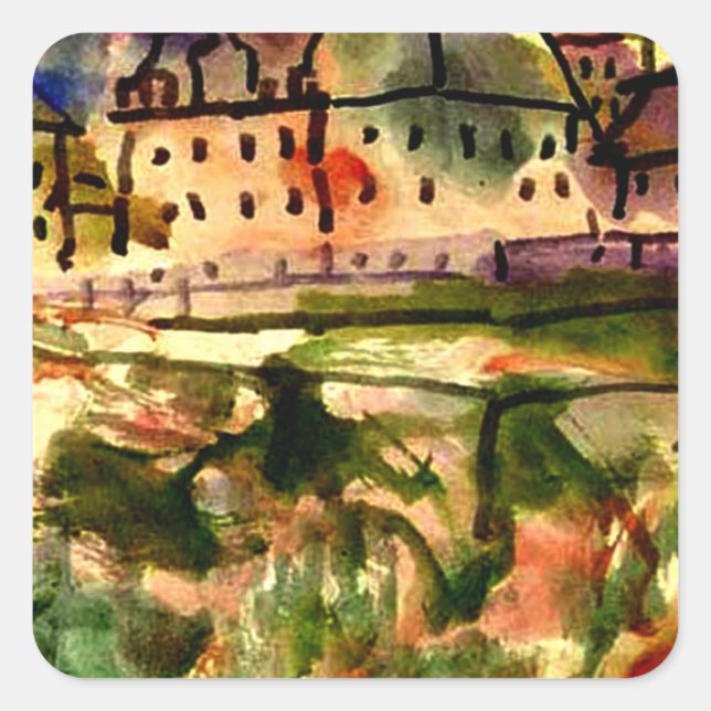 Klee - Häuser in der Nähe der Kiesgrube Quadratischer Aufkleber (Vorderseite)