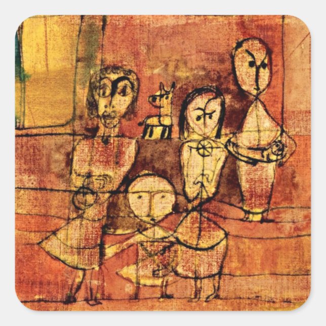 Klee - Kinder und Hund, berühmte Kunstwerke, Quadratischer Aufkleber (Vorderseite)