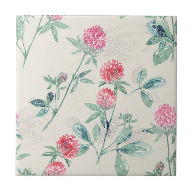 Klee, Kleeblatt auf Beige. Fliese (Vorderseite)