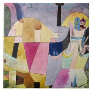 Klee - Schwarze Säulen in einer Landschaft Fliese