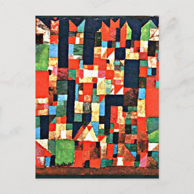 Klee - Stadtbild mit rot und grün Postkarte (Vorderseite)