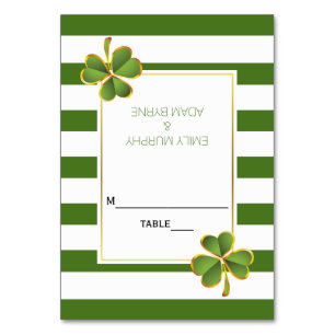 Klee und grüne Streifen Irish Hochzeitsbegleitkart Tischnummer