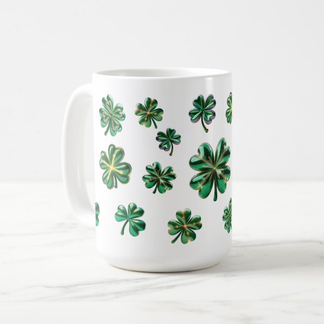 Kleeblatt 3D Clover Blätter Lucky Kaffeetasse (Vorderseite Links)