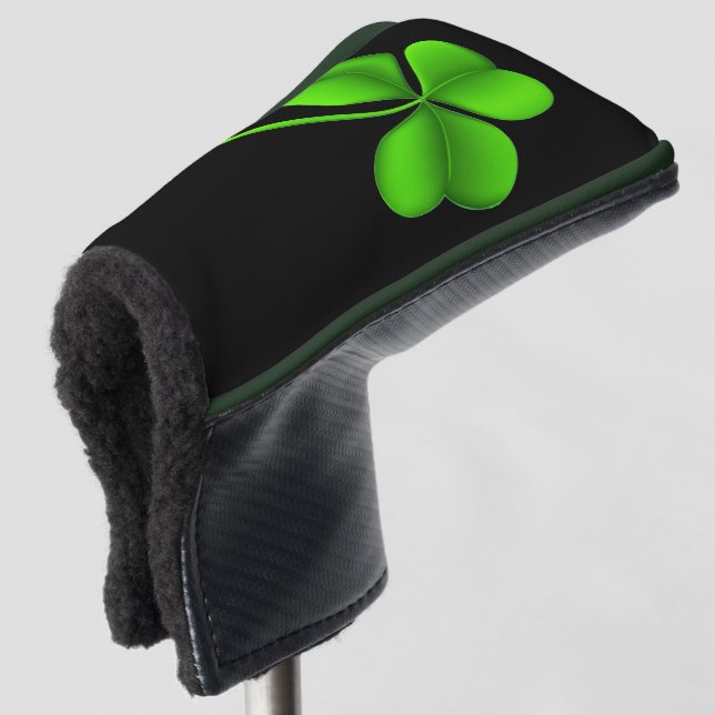 Kleeblatt auf schwarzer Seite Golf Headcover (3/4 Vorderseite)
