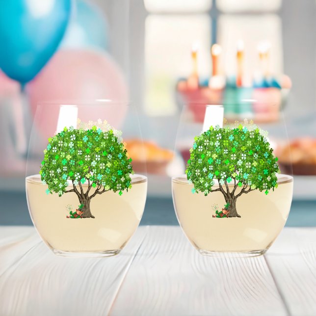 Kleeblatt Baum mit Leprechaun Weinbrille Weinglas Ohne Stiel (Insitu (Baby Party))