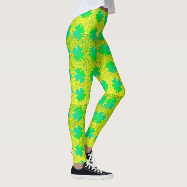 Kleeblatt Blätter Neon Green Glitzer St Patricks D Leggings (Rechts)