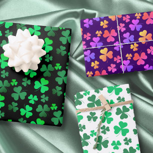 Kleeblatt-Blumen-Irisch-Modern-Farbenfroh Geschenkpapier Set