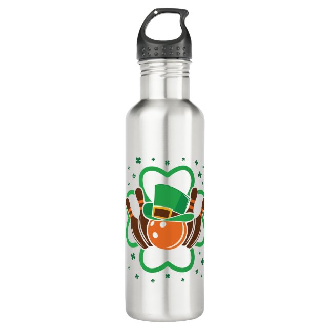 Kleeblatt Bowling Bowler St. Patricks Day Edelstahlflasche (Vorderseite)