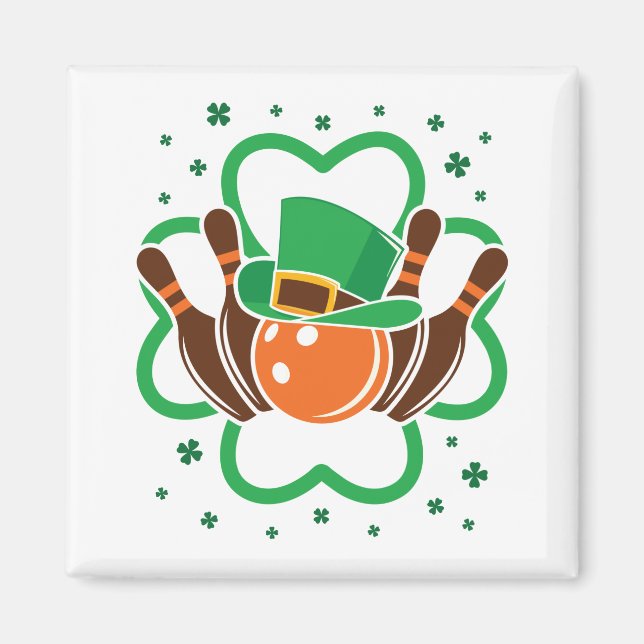 Kleeblatt Bowling Bowler St. Patricks Day Magnet (Vorne)