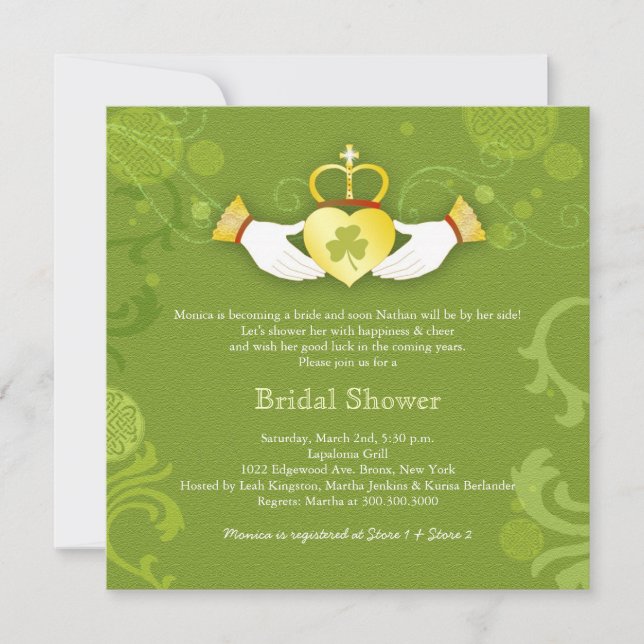 Kleeblatt Claddagh Heart Irish Brautparty Einladung (Vorderseite)