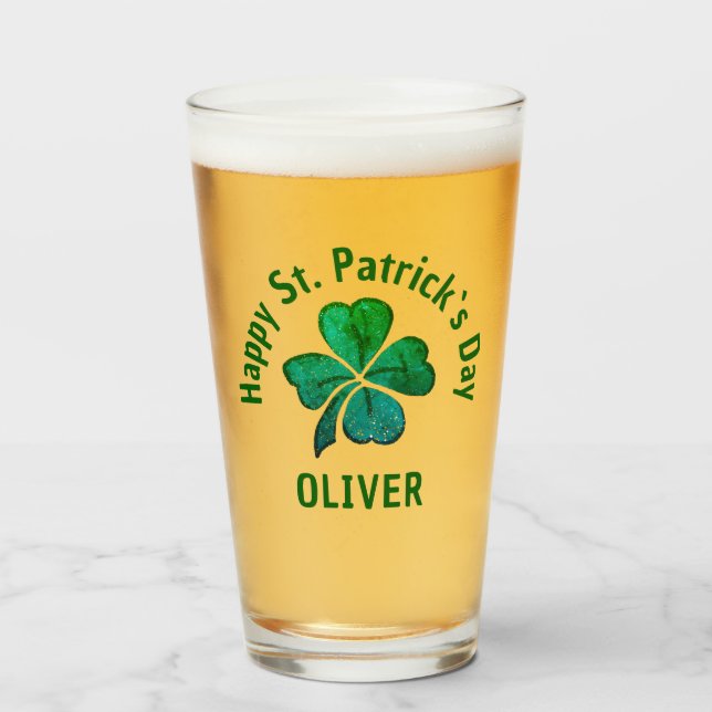 Kleeblatt Clover Green St. Patrick`s Day Glas (Vorne (Gefüllt))