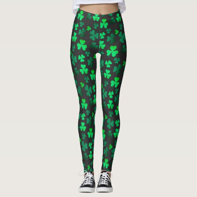 Kleeblatt Clover Ireland Irish Modern Green & Blac Leggings (Vorderseite)