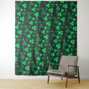 Kleeblatt Clover Ireland Irish Modern Green & Blac Wandteppich