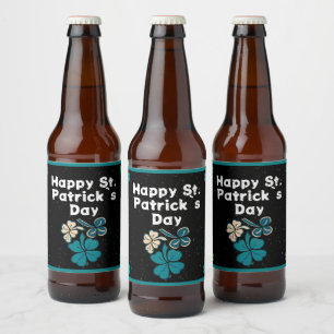 Kleeblatt Clover Irish Happy St Patrick`s Day Bierflaschenetikett