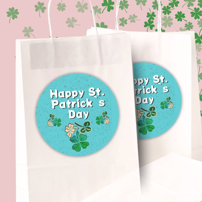 Kleeblatt Clover Irish Happy St Patrick`s Day Runder Aufkleber (Von Creator hochgeladen)