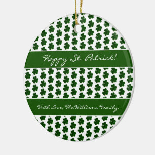 Kleeblatt Clover Muster Custom Text St. Patrick Keramik Ornament