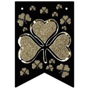 Kleeblatt Clovers Ireland Black Gold Irish Party Wimpelkette