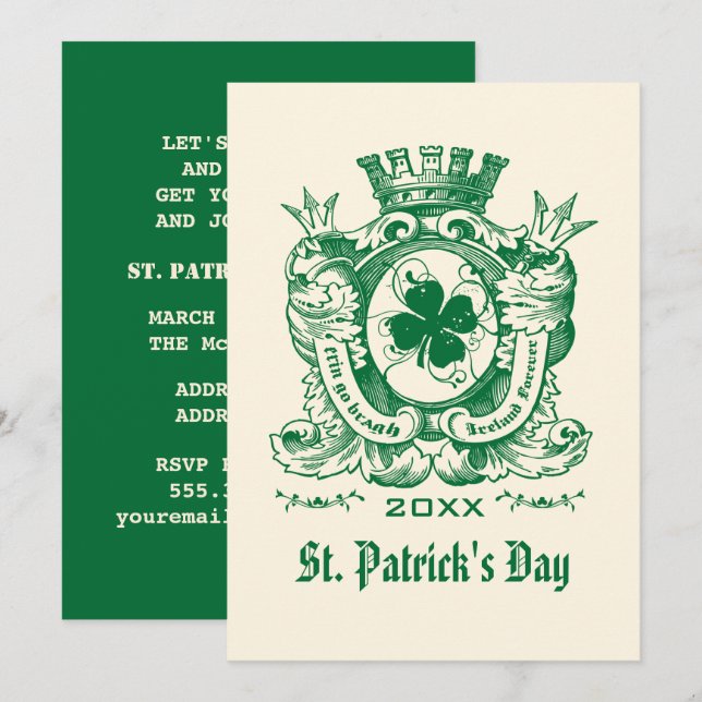 Kleeblatt Coat of Arm St. Patrick's Day Party Einladung (Vorne/Hinten)