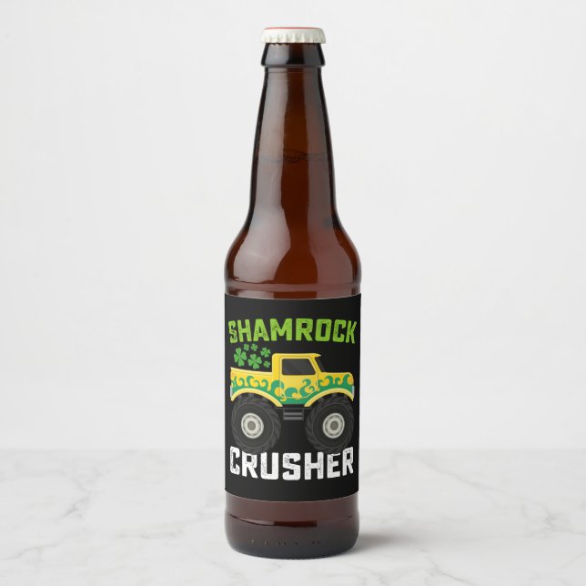 Kleeblatt Crusher Monster Truck St Patrick's Day Bierflaschenetikett (Vorderseite)
