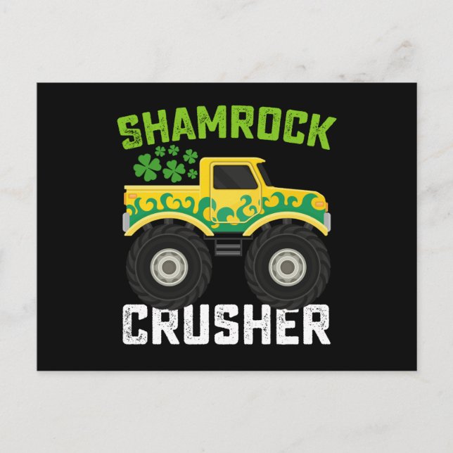 Kleeblatt Crusher Monster Truck St Patrick's Day Postkarte (Vorderseite)