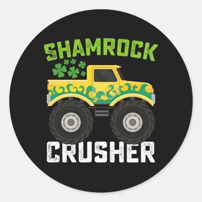 Kleeblatt Crusher Monster Truck St Patrick's Day Runder Aufkleber (Vorderseite)