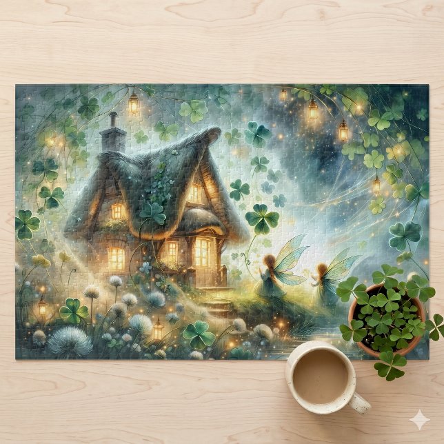 Kleeblatt-Feenglashütte-Glow (Shamrock Fairy Cottage Glow Jigsaw Puzzle)