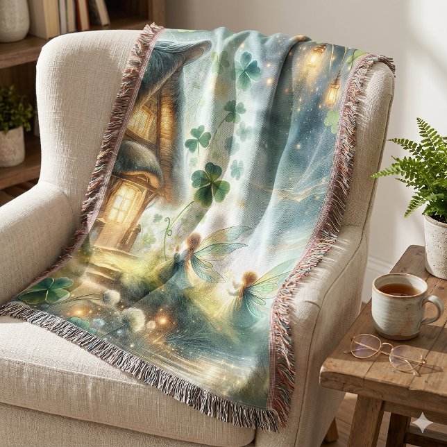 Kleeblatt-Feenglühhütte Decke (Shamrock Fairy Cottage Glow Throw Blanket)