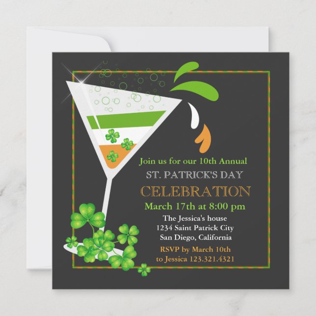 Kleeblatt-Flaggen-Cocktail-Einladung St. Patricks Einladung (Vorderseite)