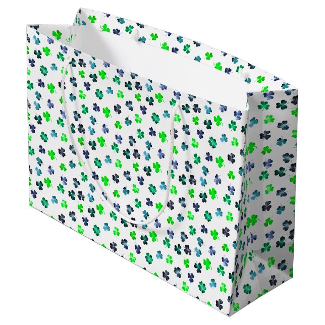 Kleeblatt für den St. Patrick's Day  Große Geschenktüte (Rückseite Schrägansicht)