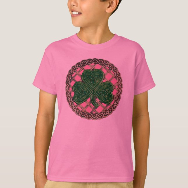 Kleeblatt Gitter und keltische Knoten auf rosa Shi T-Shirt (Vorderseite)