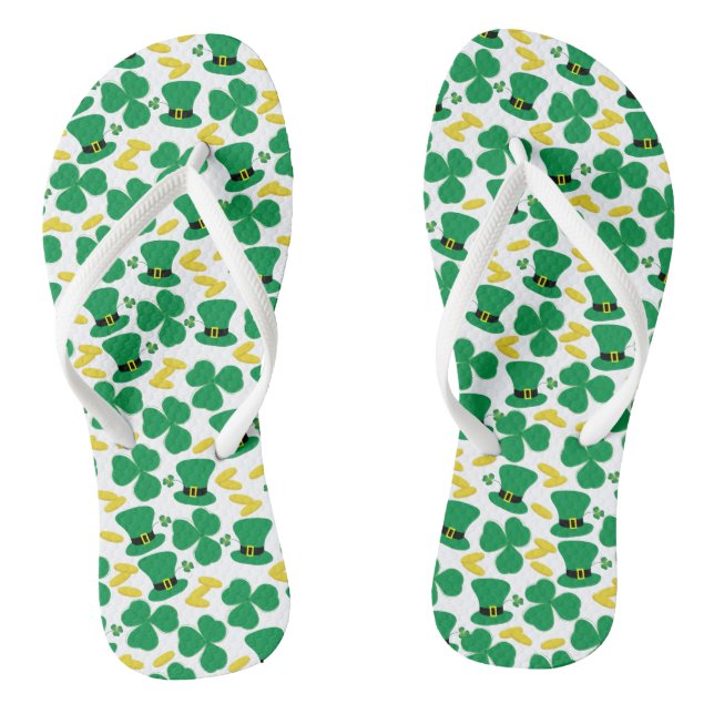 Kleeblatt-Goldmünze-Kobold-Hut-Muster Flip Flops (Fußbett)