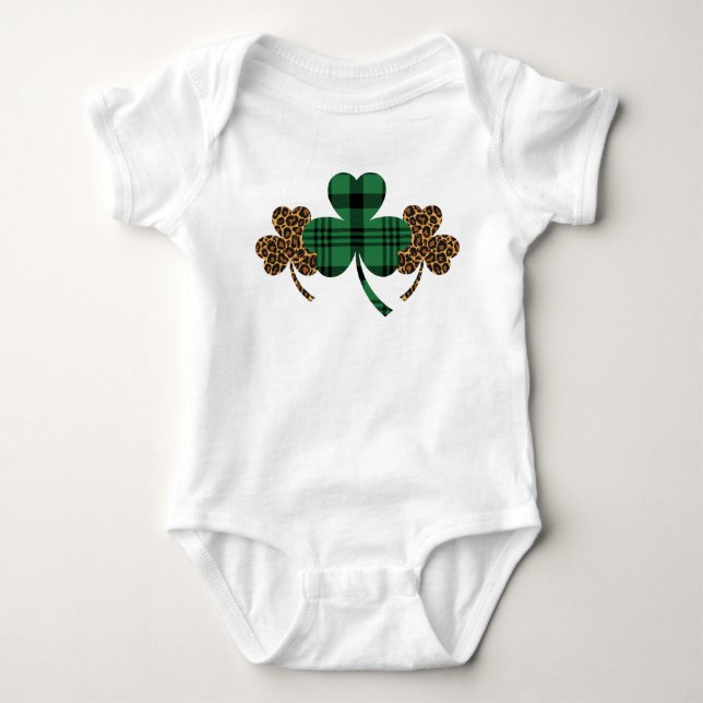 Kleeblatt Green Buffalo Karierte Muster Leopard Pr Baby Strampler (Vorderseite)